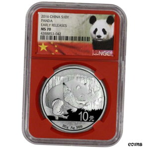 2016  Vo[ p_ (30 g) 10  - NGC MS70 [X bh RA z_[2016 China Silver Panda (30 g) 10 Yuan - NGC MS70 Early Releases Red Core Holder
