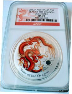 2012-P $1 I[XgA hSN 1IX J[CYh Vo[ NGC MS70 bh/CG[2012-P $1 Australia Year of the Dragon 1oz Colorized Silver NGC MS70 Red/Yellow