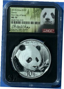 2018  10Y 30 O Vo[ p_ NGC MS70 FDOI `F`I ubN RA2018 China 10Y 30 Gram Silver Panda NGC MS70 FDOI Signed Cheng Chao Black Core