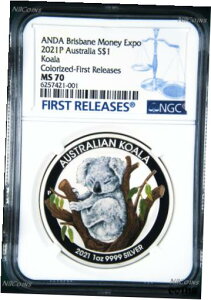 2021 ANDA uXx }l[ V[ J[ RA 1 IX Vo[ RC NGC MS70 FR2021 ANDA Brisbane Money Show Colored Koala 1oz Silver Coin NGC MS70 FR