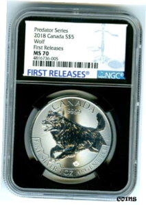 2018 $5 Ji_ 1 IX Vo[ Et NGC MS70 A t@[Xg [X ubN RA z_[2018 $5 CANADA 1 OZ SILVER WOLF NGC MS70 RARE FIRST RELEASES BLACK CORE HOLDER