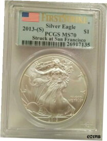 【極美品/品質保証書付】 アンティークコイン コイン 金貨 銀貨 [送料無料] 2013 S Silver Eagle PCGS MS 70 American Flag Label, NO milk spots