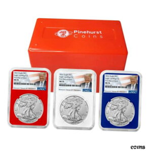 2021 $1 ^Cv 2 AJ Vo[ C[O 3 {Zbg NGC MS70 FDI gv x bh zCg2021 $1 Type 2 American Silver Eagle 3pc Set NGC MS70 FDI Trump Label Red White