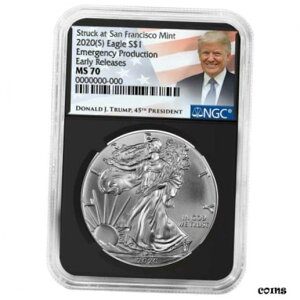 2020 (S) $1 AJ Vo[ C[O NGC MS70 ً}Y gv ER x R2020 (S) $1 American Silver Eagle NGC MS70 Emergency Production Trump ER Label R