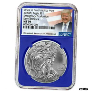 2020 (S) $1 AJ Vo[ C[O NGC MS70 ً}Ygv ER x B2020 (S) $1 American Silver Eagle NGC MS70 Emergency Production Trump ER Label B