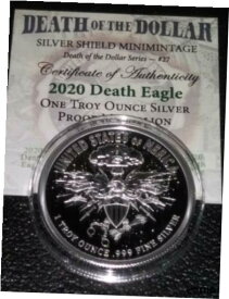 【極美品/品質保証書付】 アンティークコイン コイン 金貨 銀貨 [送料無料] 2020 1oz Silver Shield Death of Dollar #27 Death Eagle Proof Round w/COA