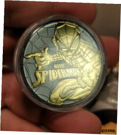 【極美品/品質保証書付】 アンティークコイン コイン 金貨 銀貨 [送料無料] 2017 Tuvalu Spiderman Marvel Silver Coin 1oz .999 Silver w/ 24kt Gold&Rutheniun!