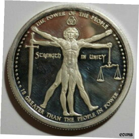 【極美品/品質保証書付】 アンティークコイン コイン 金貨 銀貨 [送料無料] Power of People Oppose Tyranny Deluminati PROOF Silver Round Coin Vitruvian Man