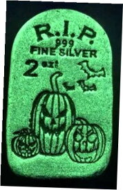 10 連続 # の墓石 暗闇で光るジャック・オー・ランタン - 2オンスのシルバーバー10 Consecutive #'s Tombstone Glow In The Dark Jack-O-Lantern - 2 oz Silver Bars