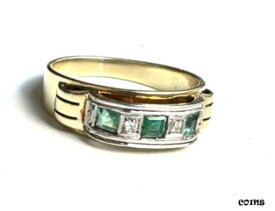 【極美品/品質保証書付】 アンティークコイン コイン 金貨 銀貨 [送料無料] 14 KR (585 he) ring in yellow gold, trimmed with Emerald and Diamonds, Size 4-