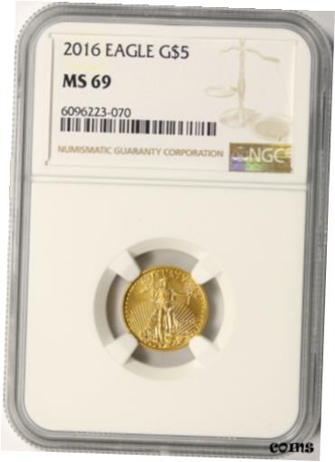 アンティークコイン コイン 金貨 銀貨 [送料無料] 2016 $5 Gold 1/10 oz American Eagle NGC MS69のサムネイル