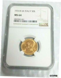 【極美品/品質保証書付】 アンティークコイン 金貨 1931 R IX Italy 50 Lire Gold Coin NGC MS 64 Low Mintage 001 L416 [送料無料] #gct-wr-009999-1057