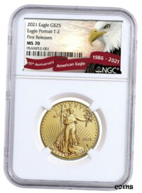 【極美品/品質保証書付】 アンティークコイン 金貨 2021 1/2 oz Gold American Eagle Type 2 $25 NGC MS70 FR Eagle Red Banner [送料無料] #got-wr-009999-1817