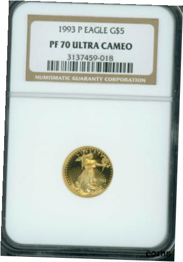 アンティークコイン コイン 金貨 銀貨 [送料無料] 1993-P $5 GOLD EAGLE 1/10 Oz. NGC PF70 PF-70 PROOF PR70 CAMEOのサムネイル
