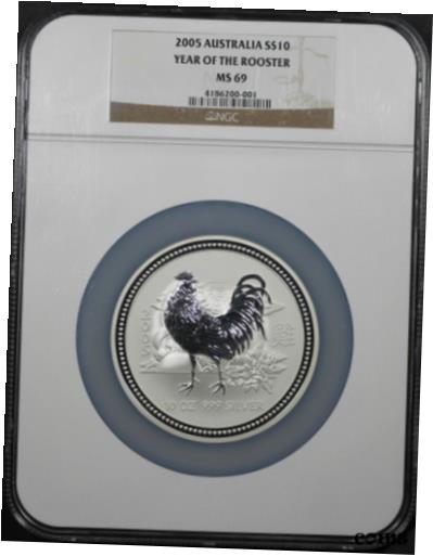 アンティークコイン コイン 金貨 銀貨 [送料無料] 2005 Australia $10 Silver Year of the Rooster 10 oz NGC MS-69
