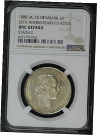 【極美品/品質保証書付】 アンティークコイン コイン 金貨 銀貨 [送料無料] 1888 HC CS Denmark Silver 2 Kroner NGC UNC Details Stained