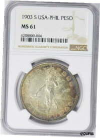 【極美品/品質保証書付】 アンティークコイン 銀貨 1903-S US Philippines Silver Peso NGC MS 61 [送料無料] #sot-wr-010071-255