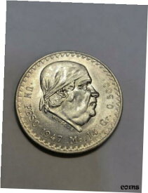 【極美品/品質保証書付】 アンティークコイン コイン 金貨 銀貨 [送料無料] 1947 Mexico Un Peso 14 Gr. .500 Silver Coin Morelos BU Nice Coin