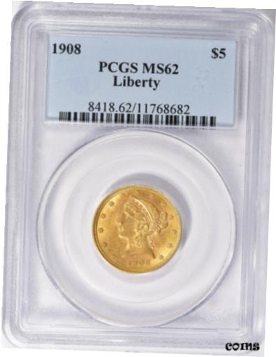 アンティークコイン 金貨 1908 LIBERTY HEAD HALF EAGLE $5 GOLD PCGS MS62 [送料無料] #got-wr-010175-1060のサムネイル