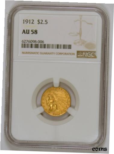 アンティークコイン コイン 金貨 銀貨 [送料無料] 1912 $2.50 Indian Head U.S. Quarter Eagle Gold Coin Graded AU58 by NGCのサムネイル