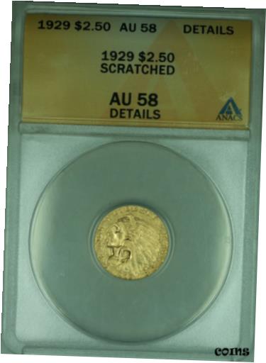 アンティークコイン コイン 金貨 銀貨 [送料無料] 1929 Indian Quarter Eagle $2.50 Gold Coin ANACS AU-58 Details (GBr)のサムネイル