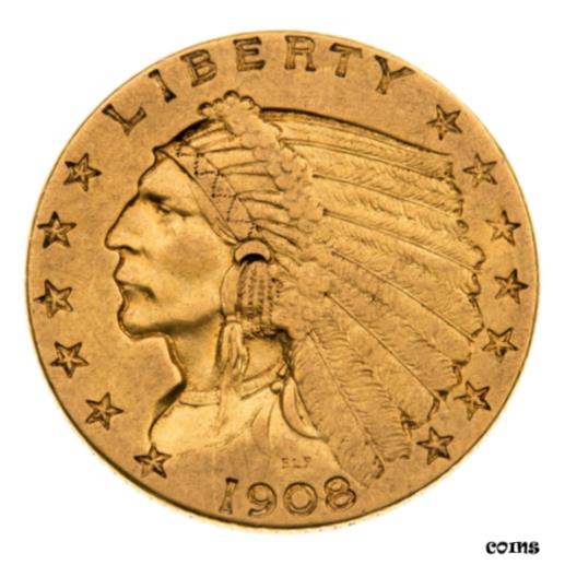 アンティークコイン コイン 金貨 銀貨 [送料無料] 1908 $2.50 Gold Indian Quarter Eagle in AU Condition Nice Early Gold!のサムネイル