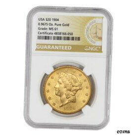 【極美品/品質保証書付】 アンティークコイン 金貨 1904 $20 Gold Liberty NGC MS61 graded Philadelphia Double Eagle coin [送料無料] #gct-wr-010175-2553