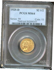 【極美品/品質保証書付】 アンティークコイン 金貨 1925 D $2.50 Indian Gold Quarter Eagle MS 64 PCGS, Great Color! [送料無料] #got-wr-010193-1055