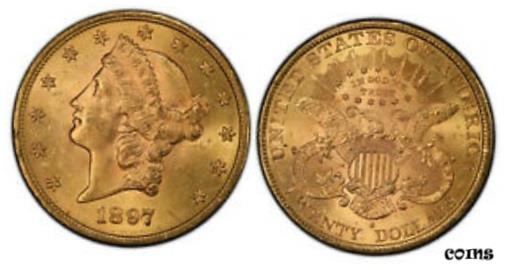【極美品/品質保証書付】 アンティークコイン 硬貨 1897-S AV $20, Double Eagle. PCGS MS63 San Francisco Coronet KM 74.3. [送料無料] #oot-wr-010193-1188：金銀プラチナ ワールドリソース