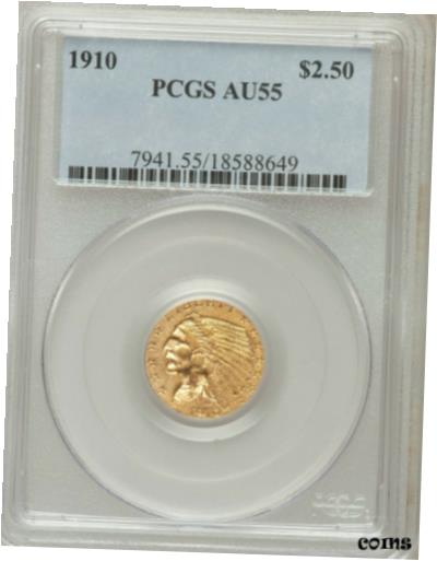 アンティークコイン コイン 金貨 銀貨 [送料無料] 1910 INDIAN HEAD $2.5 QUARTER EAGLE GOLD PCGS AU55のサムネイル