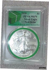 【極美品/品質保証書付】 アンティークコイン コイン 金貨 銀貨 [送料無料] 2018 Silver American Eagle PCGS MS70 Green Slab From Monster Sealed Box (346)