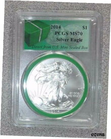 【極美品/品質保証書付】 アンティークコイン コイン 金貨 銀貨 [送料無料] 2014 Silver American Eagle PCGS MS70 Green Slab From Monster Sealed Box (722)