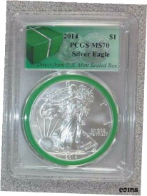 【極美品/品質保証書付】 アンティークコイン コイン 金貨 銀貨 [送料無料] 2014 Silver American Eagle PCGS MS70 Green Slab From Monster Sealed Box (027)