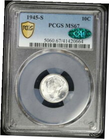 【極美品/品質保証書付】 アンティークコイン コイン 金貨 銀貨 [送料無料] 1945 S 10c Silver Mercury Dime PCGS MS 67 CAC | Uncirculated BU