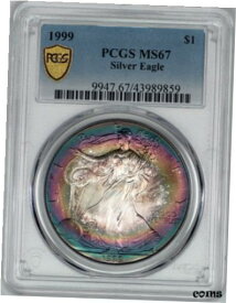 【極美品/品質保証書付】 アンティークコイン コイン 金貨 銀貨 [送料無料] 1999 American Silver Eagle PCGS MS67 - Beautiful 2-Sided Rainbow Toning