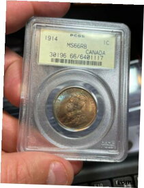 【極美品/品質保証書付】 アンティークコイン 硬貨 1914 Canada Large Cent PCGS MS66RB OGH Pop 2/0 W/ Blue & Magenta Toning [送料無料] #oot-wr-010590-55