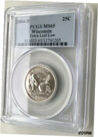 2004-D ウィスコンシン州超低葉州 25c エラー PCGS MS 652004-D WISCONSIN EXTRA LOW LEAF STATEHOOD 25c ERROR PCGS MS 65