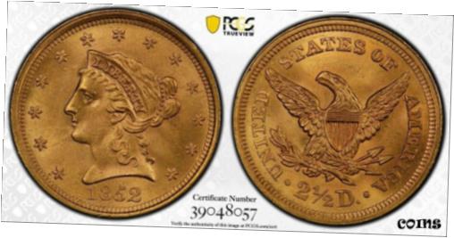 アンティークコイン 金貨 1852 $2.5 LIBERTY QUARTER GOLD EAGLE DOLLAR PCGS SHIELD MS65 GEM MS UNC [送料無料] #got-wr-010594-265