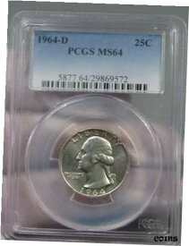 【極美品/品質保証書付】 アンティークコイン コイン 金貨 銀貨 [送料無料] BU 1964-D Silver Washington Quarter PCGS MS64. #65