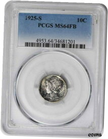 【極美品/品質保証書付】 アンティークコイン 銀貨 1925-S Mercury Silver Dime MS64FB PCGS [送料無料] #sot-wr-010648-6153