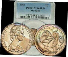 【極美品/品質保証書付】 アンティークコイン コイン 金貨 銀貨 [送料無料] 1969 Australia 2 Cents PCGS MS64 RD Violet/Gold Toned