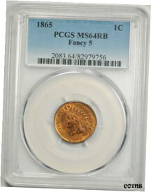 【極美品/品質保証書付】 アンティークコイン コイン 金貨 銀貨 [送料無料] 1865 1C Indian Head Cent PCGS MS 64 RB Uncirculated Red Brown Fancy 5 Nice !