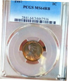 【極美品/品質保証書付】 アンティークコイン コイン 金貨 銀貨 [送料無料] WHEAT CENT 1957 PCGS MS64RB+++++ MONSTER TONED UNDER GRADE PQ STUNNER