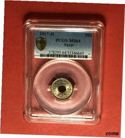 【極美品/品質保証書付】 アンティークコイン コイン 金貨 銀貨 [送料無料] 1917H -EGYPT -1 MILLIEME COIN,GRADED BY PCGS MS64...RARE