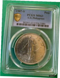 【極美品/品質保証書付】 アンティークコイン 硬貨 US PHILIPPINES ONE PESO 1907-S PCGS MS 63 SCARCE IN THIS GRADE [送料無料] #oot-wr-010706-4731