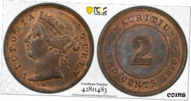 【極美品/品質保証書付】 アンティークコイン コイン 金貨 銀貨 [送料無料] British Mauritius, 1890 H Victoria Two Cents 2 Cents PCGS MS 63. 250,000 Mintage