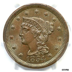【極美品/品質保証書付】 アンティークコイン コイン 金貨 銀貨 [送料無料] 1854 N-23 R-2 PCGS MS 63 BN Braided Hair Large Cent Coin 1c