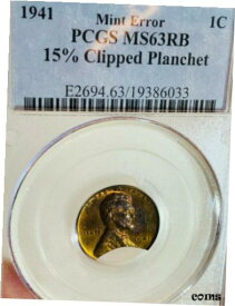 【極美品/品質保証書付】 アンティークコイン コイン 金貨 銀貨 [送料無料] Mint Error 1941 1C Lincoln 15% Clipped Planchet PCGS MS 63 RB