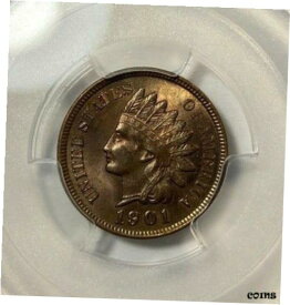 【極美品/品質保証書付】 アンティークコイン コイン 金貨 銀貨 [送料無料] 1901 Indian Cent PCGS MS63 BN Looks RED BROWN