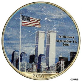 【極美品/品質保証書付】 アンティークコイン コイン 金貨 銀貨 [送料無料] 2001 9/11 Twin Towers God Bless America Flag Colorized American Silver Eagle